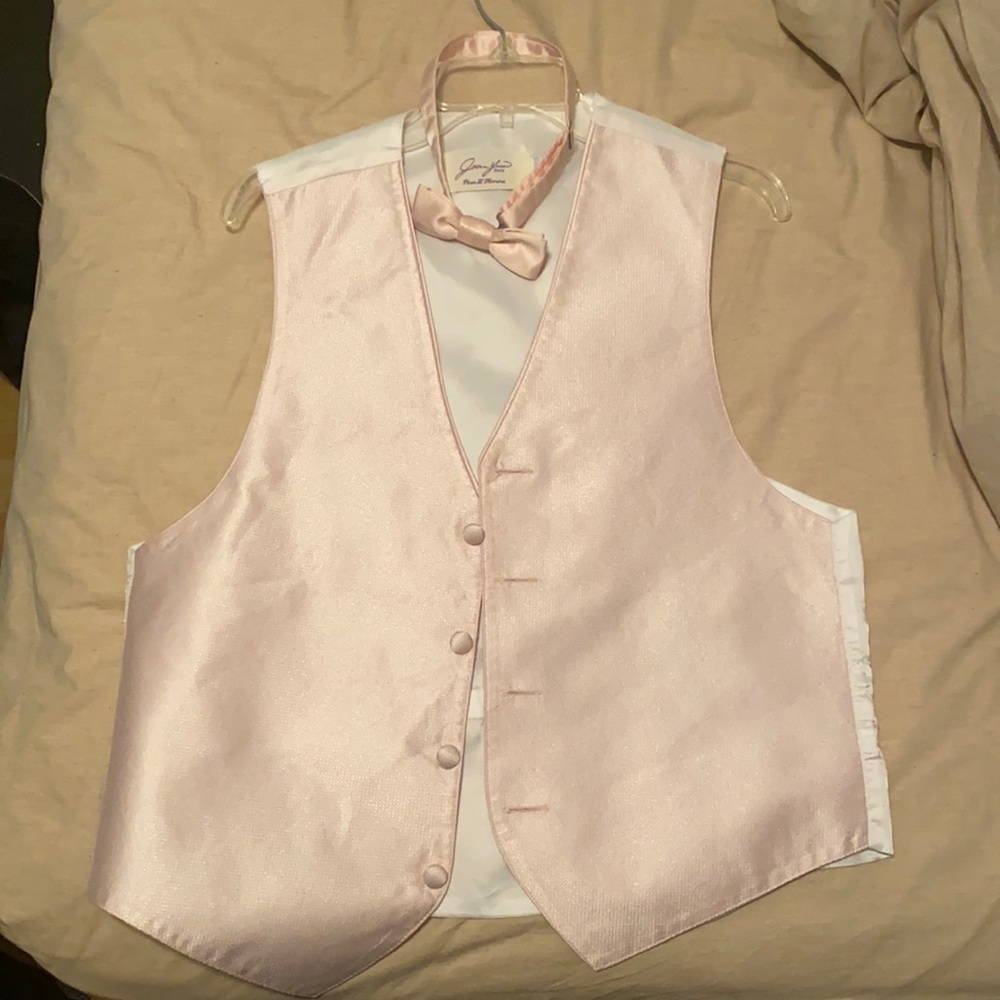 Pink and White vest and pink tie - size Small - worn once! 10/10 condition